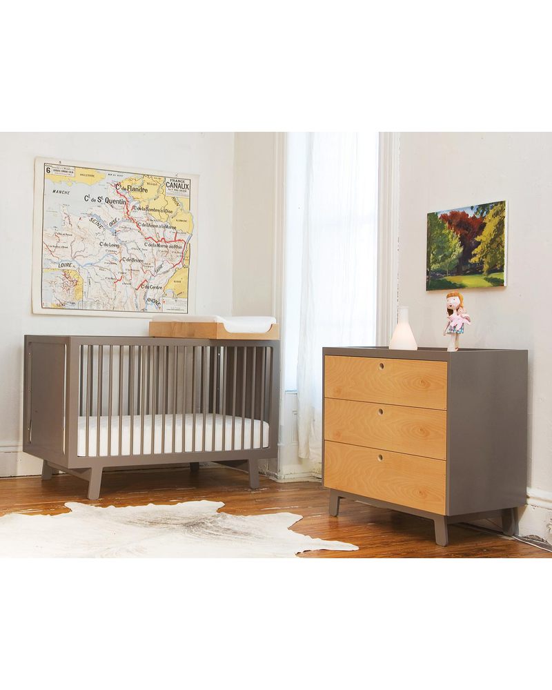 Oeuf Sparrow Crib Lacquered White Converts Into Sparrow Toddler