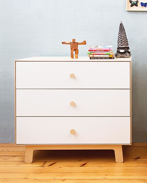 Oeuf Sparrow Merlin 3 drawer dresser in white & birch Dressers