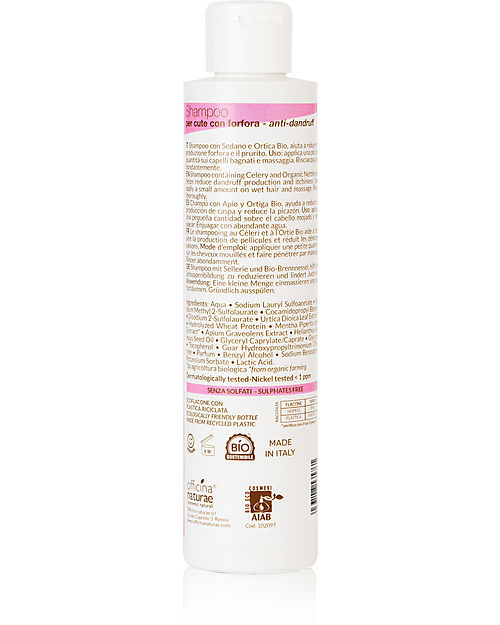 Officina Naturae Dandruff Hair Shampoo - Celery Peppermint Nettle Bio - 200ml - AIAB Certified Shampoos And Bath Wash