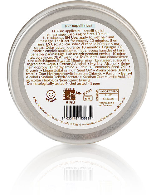 Officina Naturae Detangling Curly Hair Mask - Organic Castor Oil and Oats - 150ml - AIAB Certified Hair Care