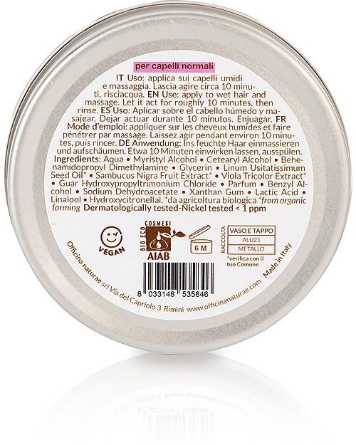 Officina Naturae Normal and Fine Hair Mask - Organic Elderberry and Violet - 150ml - AIAB Certified Hair Care