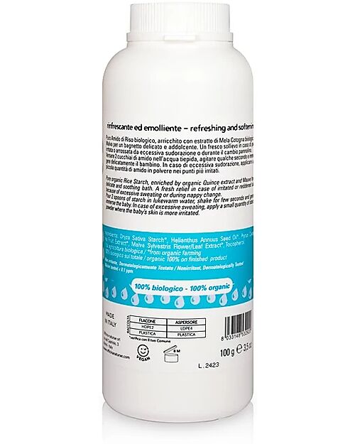 Officina Naturae Organic Rice Starch with Quince and Mauve, 100 gr - Delicate and soothening, perfect for irritated skin Baby Bath Wash and shampoo