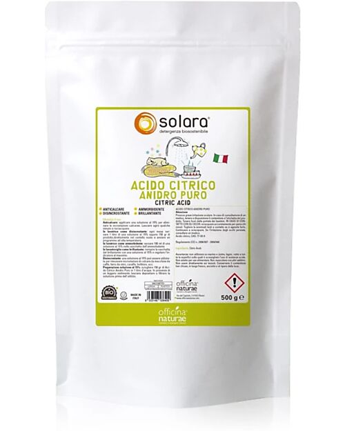 Officina Naturae Pure Anhydrous Citric Acid Powder Solara, 500 gr - 4 eco-friendly cleaning products in 1! Surfaces Detergent