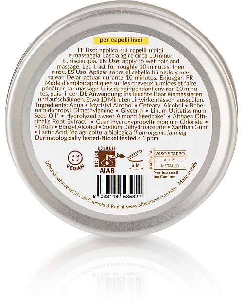 Officina Naturae Straight Hair Disciplining Mask - Sweet Almond and Organic Altea - 150ml - AIAB Certified Hair Care