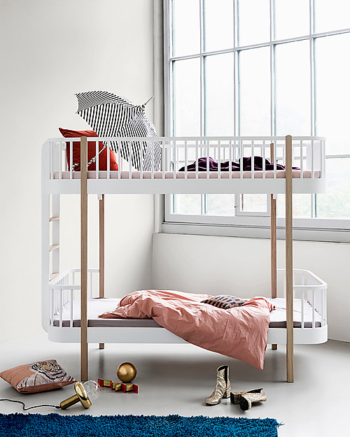 Oliver Furniture Wood Bunk Bed, Oak/End Ladder, 90x200 cm - Convertible with modular structure Convertible Beds