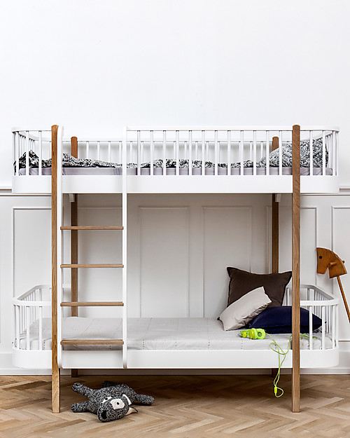 Oliver Furniture Wood Bunk Bed, Oak, Front Ladder, 90x200 cm - Convertible with modular structure Convertible Beds