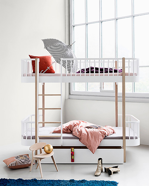 Oliver Furniture Wood Bunk Bed, Oak, Front Ladder, 90x200 cm - Convertible with modular structure Convertible Beds