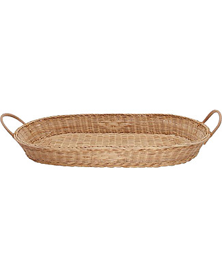 Olli Ella Bayu Baby Changing Basket with Vegan Leather Handles -71x32,4 cm - Handmade! Changing Tables