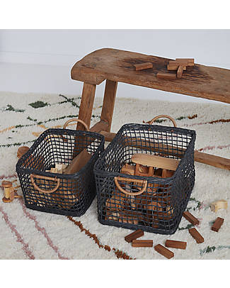 Olli Ella Cabouche Duo Rattan Basket - Medium and Small - Ink - Handma Wicker Basket