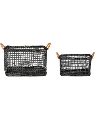 Olli Ella Cabouche Duo Rattan Basket - Medium and Small - Ink - Handma Wicker Basket