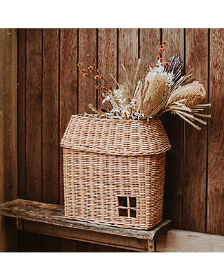 Olli Ella House Shaped Multipurpose Basket - Natural - 100% Rattan Wicker Basket