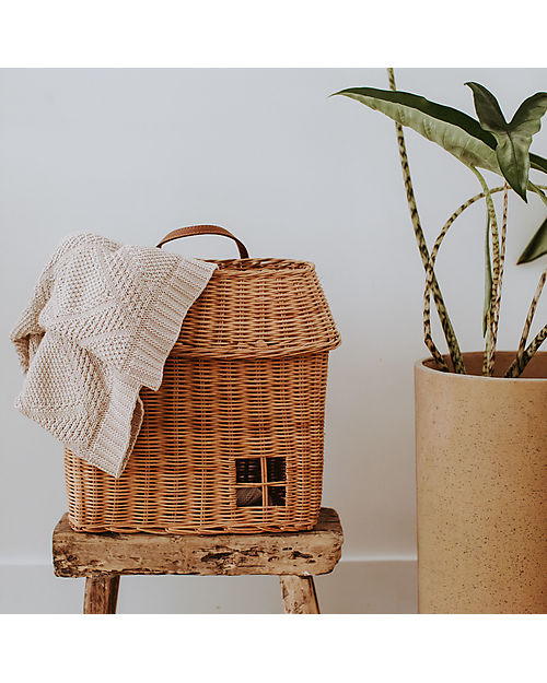 Olli Ella House Shaped Multipurpose Basket - Natural - 100% Rattan Wicker Basket