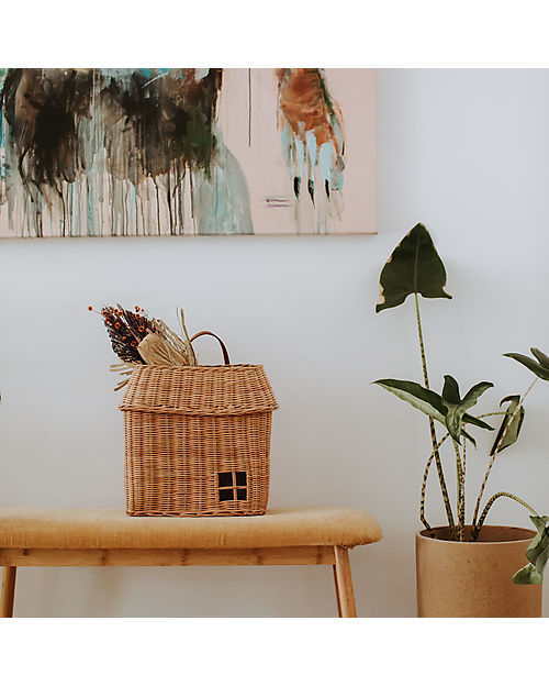 Olli Ella House Shaped Multipurpose Basket - Natural - 100% Rattan Wicker Basket