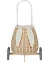 Olli Ella Luggy - Toy Basket with Wheels - Bunny - Internal Floral Lining - Natural - Handmade Wicker Basket