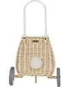 Olli Ella Luggy - Toy Basket with Wheels - Bunny - Internal Floral Lining - Natural - Handmade Wicker Basket