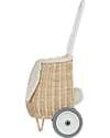 Olli Ella Luggy - Toy Basket with Wheels - Bunny - Internal Floral Lining - Natural - Handmade Wicker Basket