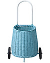 Olli Ella Luggy, Toy’s Basket with Wheels, Blue - Fair trade, handmade! Wicker Basket