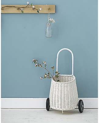 Olli Ella Luggy, Toy’s Basket with Wheels, White - Fair trade, handmade! Toy Storage Boxes