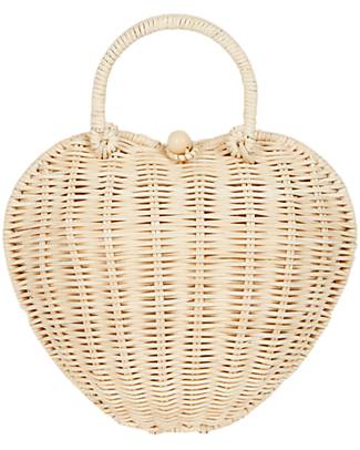 Olli Ella Luvya Rattan Handbag - Heart - Straw Color Purses