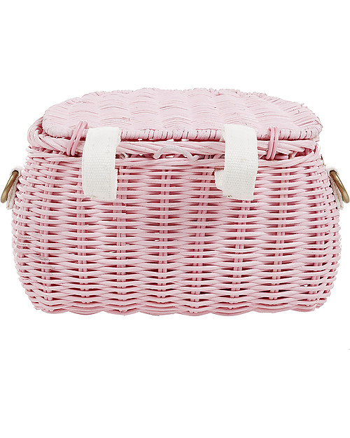 Olli Ella Mini Chari Rattan Bag 20 x 16 x 13 cm, Pink - From bag to bike basket! Makeup Bags and Pouches