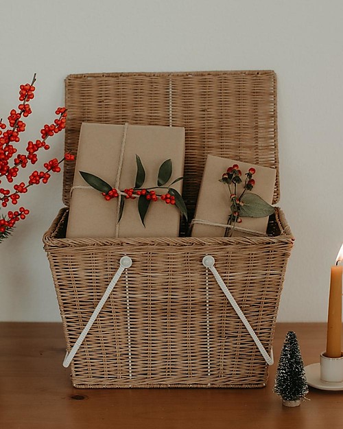 Olli Ella Piki Basket Large - Natural 20 x 20 x 33 cm - Handmade! Wicker Basket