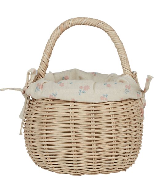 Olli Ella Rattan Basket - Internal Floral Lining - Natural - Handmade Wicker Basket
