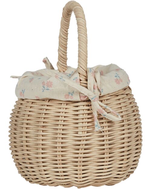 Olli Ella Rattan Basket - Internal Floral Lining - Natural - Handmade Wicker Basket