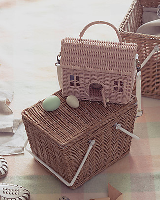 Olli Ella Rattan Casa Bag - Rose - 21x19x10 cm Dolls Houses