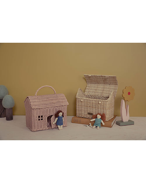 Olli Ella Rattan Casa Bag - Rose - 21x19x10 cm Makeup Bags and Pouches