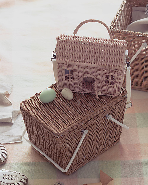 Olli Ella Rattan Casa Bag - Rose - 21x19x10 cm Makeup Bags and Pouches