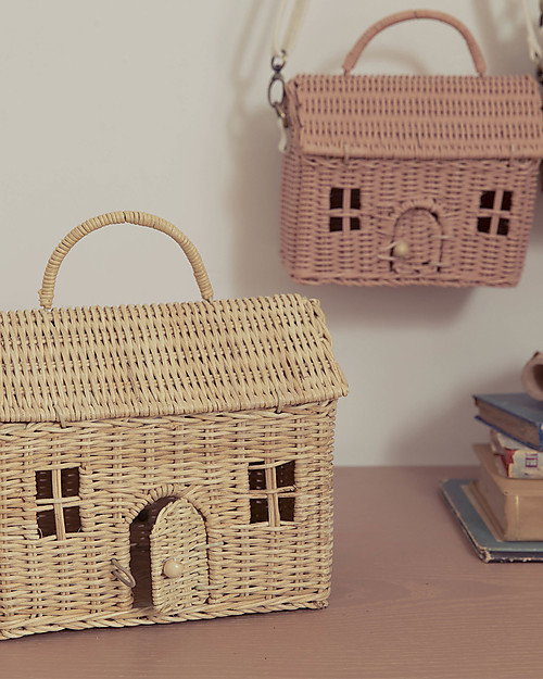 Olli Ella Rattan Casa Bag - Rose - 21x19x10 cm Makeup Bags and Pouches