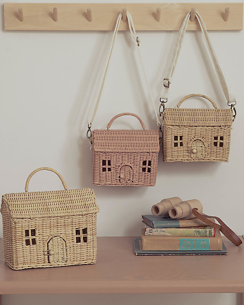 Olli Ella Rattan Casa Bag - Rose - 21x19x10 cm Makeup Bags and Pouches