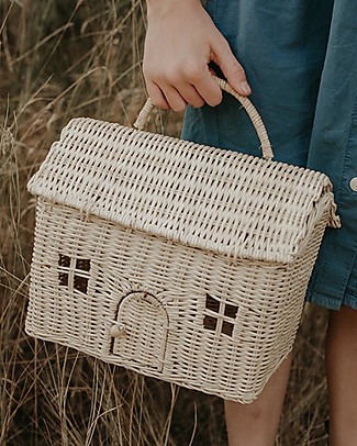 Olli Ella Rattan Casa Clutch Large - Straw - 24x23x14 cm Toy Storage Boxes