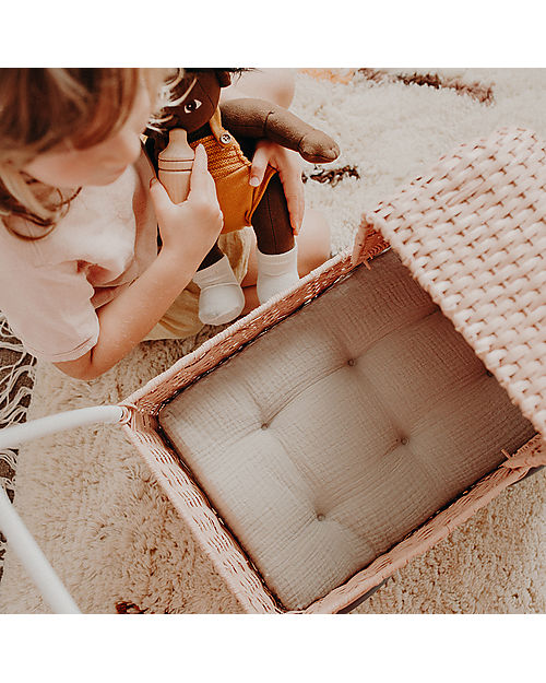 Olli Ella Rattan Doll Stroller - Rose - Hand Woven Toy Prams