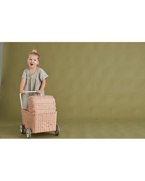 Olli Ella Rattan Doll Stroller - Rose - Hand Woven Toy Prams
