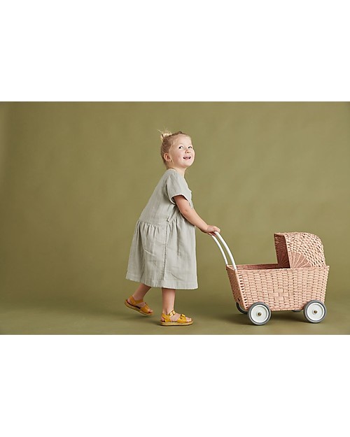 Olli Ella Rattan Doll Stroller - Rose - Hand Woven Toy Prams