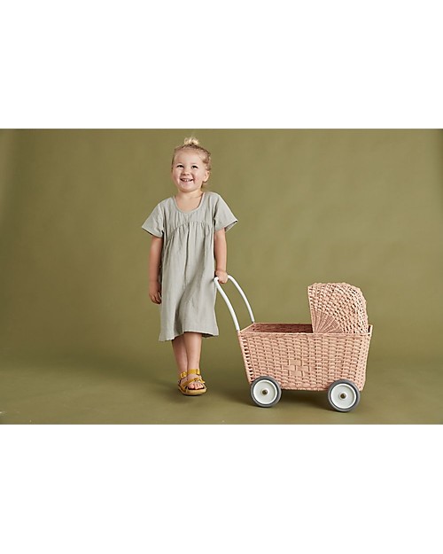 Olli Ella Rattan Doll Stroller - Rose - Hand Woven Toy Prams