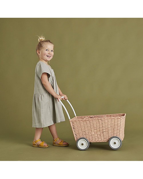 Olli Ella Rattan Doll Stroller - Rose - Hand Woven Toy Prams