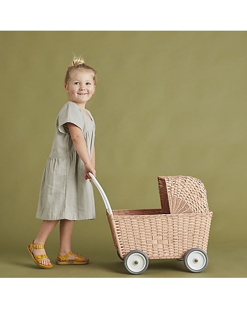 Olli Ella Rattan Doll Stroller - Rose - Hand Woven Toy Prams