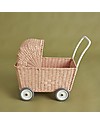 Olli Ella Rattan Doll Stroller - Rose - Hand Woven Toy Prams