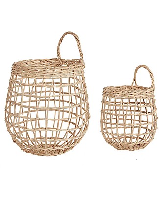 Olli Ella Rattan Storage Baskets Set - Onion Basket Duo - Straw Color - Handmade! Toy Storage Boxes