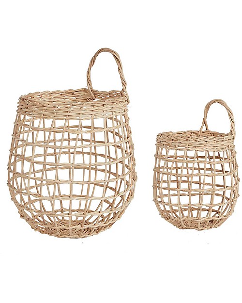 Olli Ella Rattan Storage Baskets Set - Onion Basket Duo - Straw Color - Handmade! Wall Storage Organize