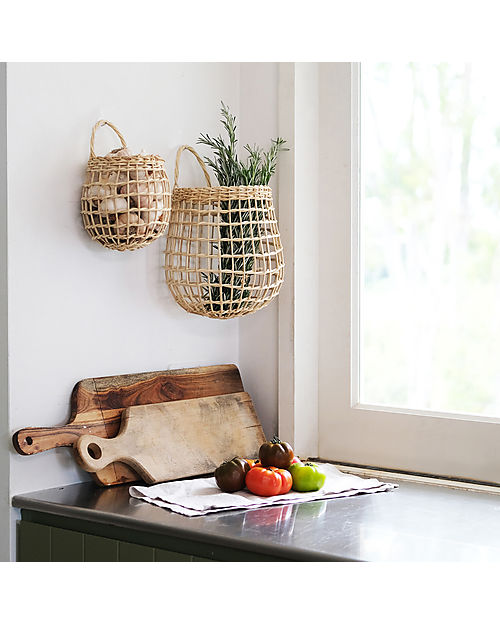 Olli Ella Rattan Storage Baskets Set - Onion Basket Duo - Straw Color - Handmade! Wall Storage Organize