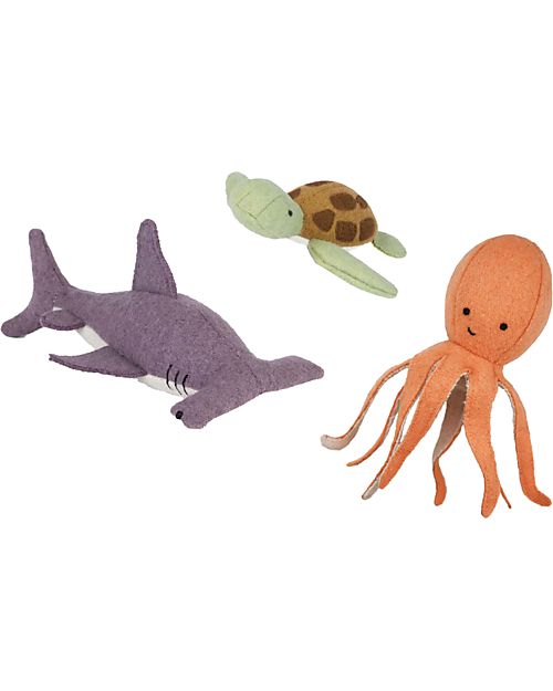 Olli Ella Set of 3 Soft Toys Marine Friends - Soft Wool - Handmade Soft Toys