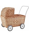 Olli Ella Strolley, Doll Pram, Wicker - Natural Toy Prams