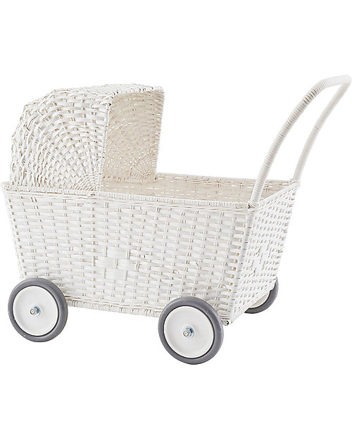 Olli Ella Strolley, Doll Pram, Wicker - White Toy Prams