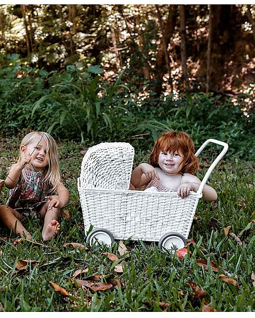 Olli Ella Strolley, Doll Pram, Wicker - White Toy Prams