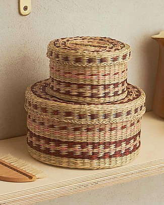 Olli Ella Tinky Storage Baskets Set - Pink and Brown - Handmade! Toy Storage Boxes