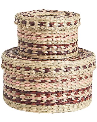 Olli Ella Tinky Storage Baskets Set - Pink and Brown - Handmade! Toy Storage Boxes