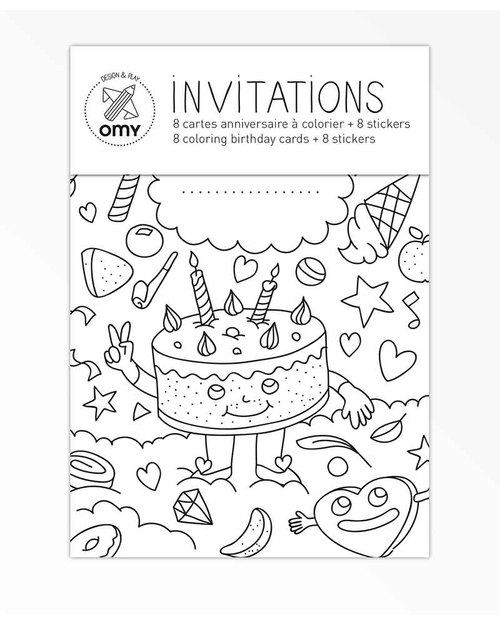 Omy My Little Day - 8 Invitation Cards Draw And Color